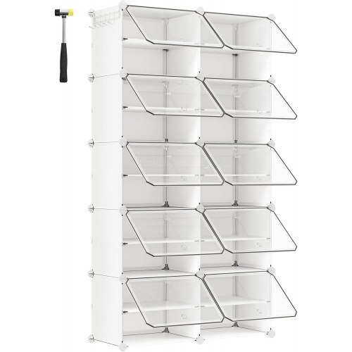 Skoreol med låger modulært skoskab, 10 rum, hvid