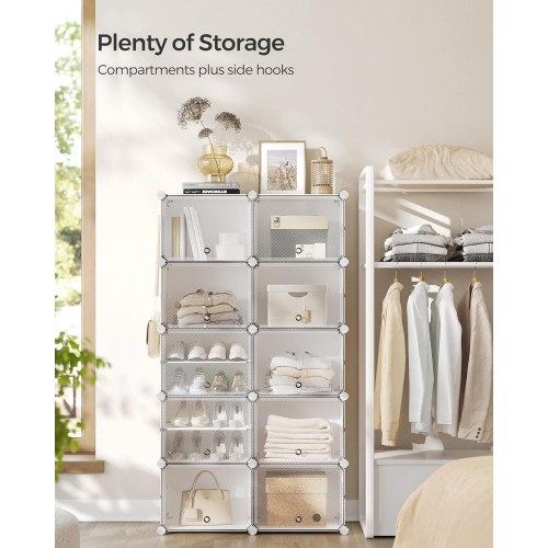 Skoreol med låger modulært skoskab, 10 rum, hvid