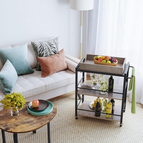 Rullebord køkkenvogn med aftagelig bakke, 65 × 40 × 86 cm, greige/sort