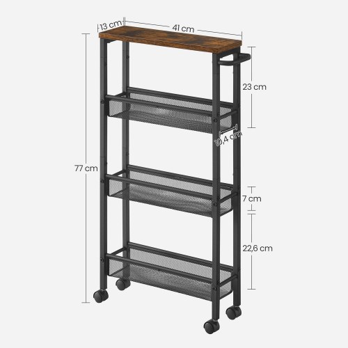 Rullebord smalt på hjul 4 niveauer, vintage brun/sort
