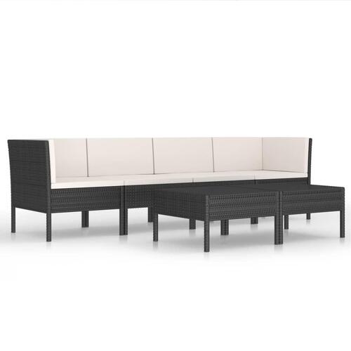Loungesæt til haven 6 dele med hynder polyrattan sort