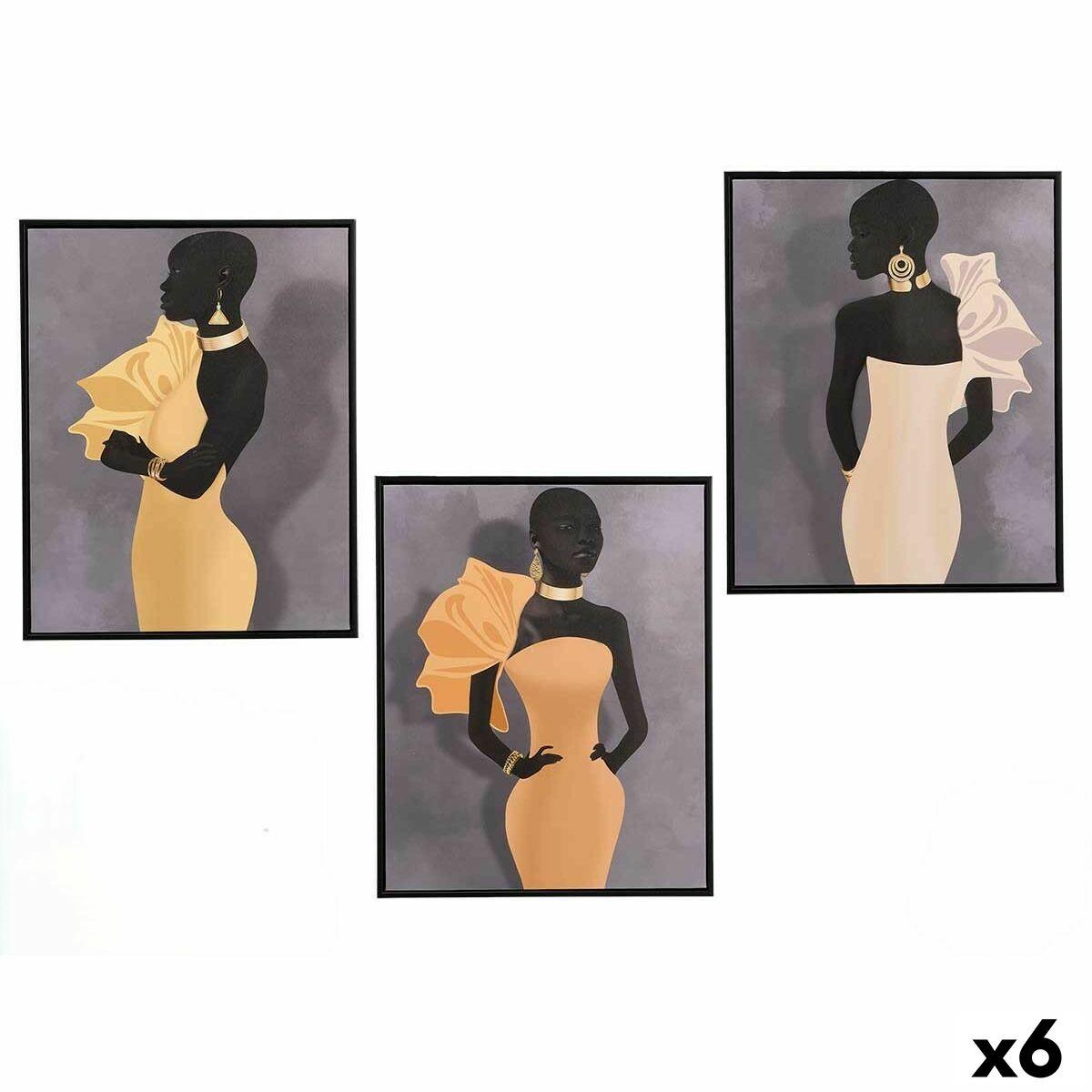 Lærredsbilleder - gul/sort/grå, 40 × 50 cm - sæt á 6