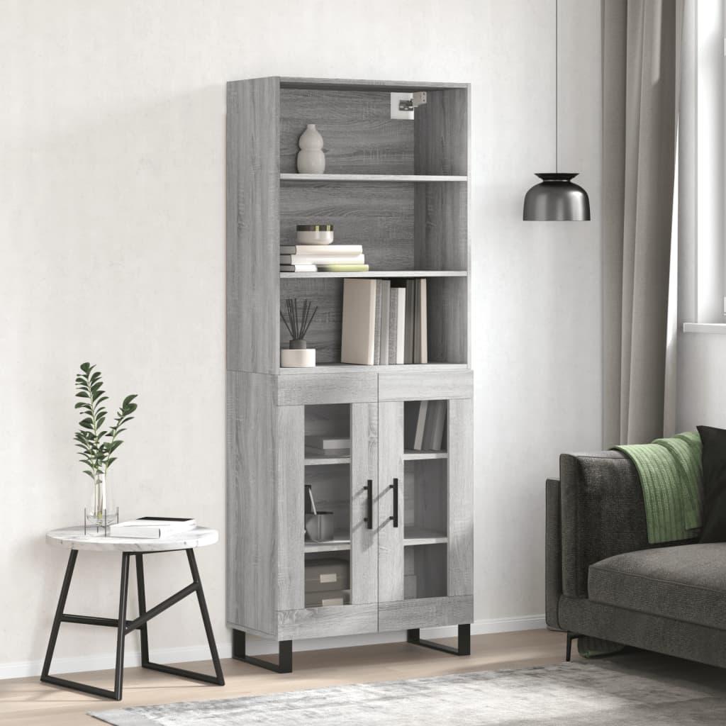 Højskab 69,5X34X180 Cm Konstrueret Træ - Grå sonoma-eg / 2 glaslåger