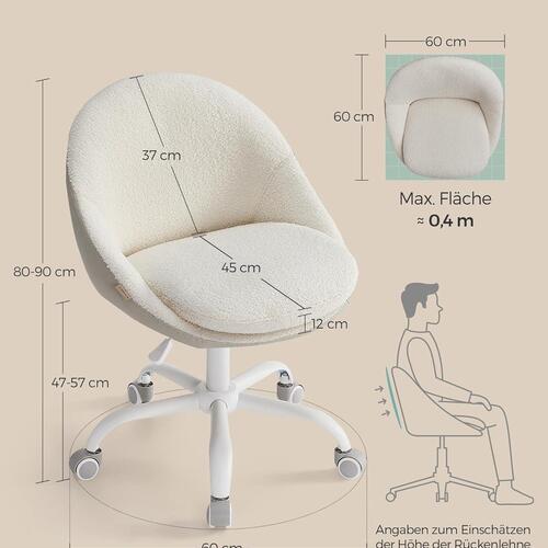 Kontorstol SONGMICS sherpa – højdejusterbar drejestol til hjemmekontor og make-up, cappuccino beige/cloud hvid
