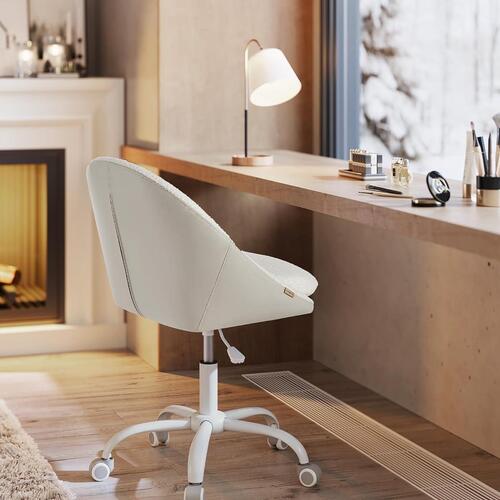 Kontorstol SONGMICS sherpa – højdejusterbar drejestol til hjemmekontor og make-up, cappuccino beige/cloud hvid