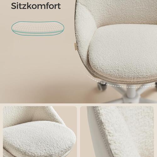 Kontorstol SONGMICS sherpa – højdejusterbar drejestol til hjemmekontor og make-up, cappuccino beige/cloud hvid