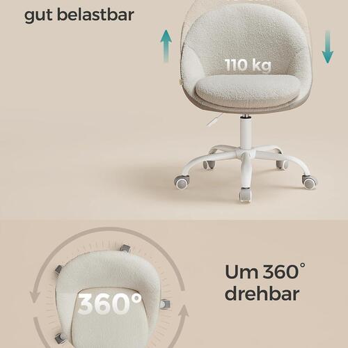 Kontorstol SONGMICS sherpa – højdejusterbar drejestol til hjemmekontor og make-up, cappuccino beige/cloud hvid
