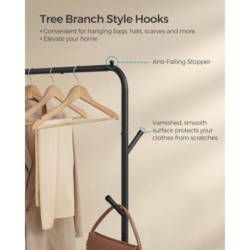 Tøjstativ med hjul kraftigt metal, 103,5 cm, hylde, sort