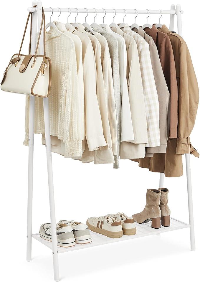 Tøjstativ SONGMICS – garderobestativ med bøjlestang og hylde, stål, 33,5 × 92,5 × 153 cm, hvid
