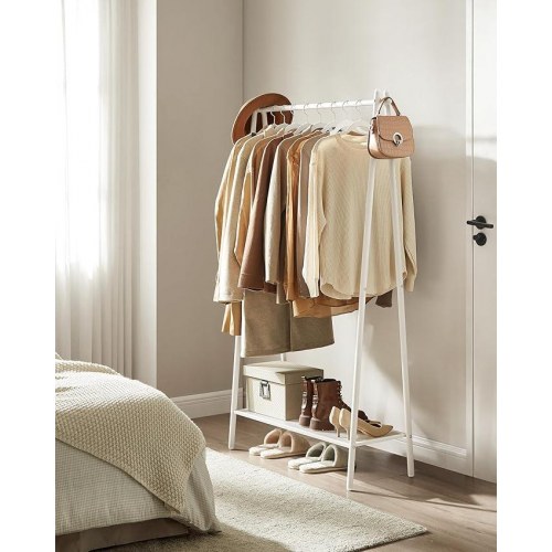 Tøjstativ SONGMICS – garderobestativ med bøjlestang og hylde, stål, 33,5 × 92,5 × 153 cm, hvid