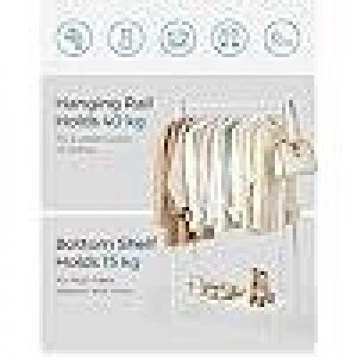 Tøjstativ SONGMICS – garderobestativ med bøjlestang og hylde, stål, 33,5 × 92,5 × 153 cm, hvid