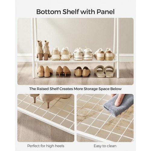 Tøjstativ SONGMICS – garderobestativ med bøjlestang og hylde, stål, 33,5 × 92,5 × 153 cm, hvid