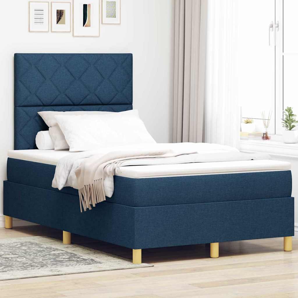 Box Spring Seng Med Hovedgærde Blå 120 X 190 Cm Stof