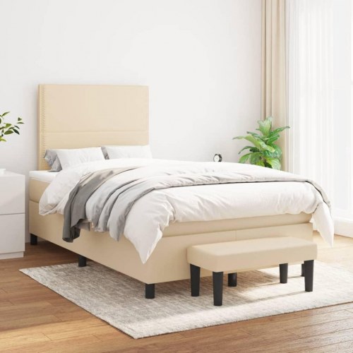 Kontinentalseng med madras 120×190 cm - stof, cremefarvet