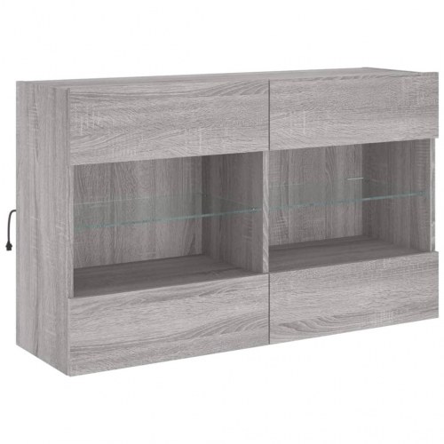 Væghængt tv-bord m. LED-lys 98,5x30x60,5 cm grå sonoma-eg