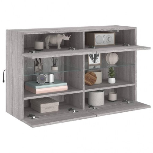 Væghængt tv-bord m. LED-lys 98,5x30x60,5 cm grå sonoma-eg