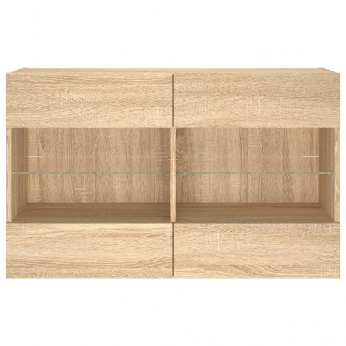 Væghængt tv-bord med LED-lys 98,5 x 30 x 60,5 cm - sonoma-eg