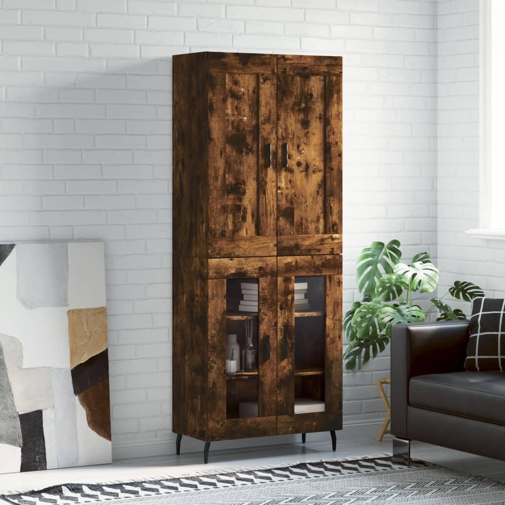 Højskab 69,5X34X180 Cm Konstrueret Træ Etræsfarve - Røget eg / 2 glaslåger