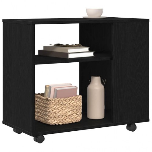 Sidebord på hjul - sort egetræslook, 70×35×60 cm, konstrueret træ