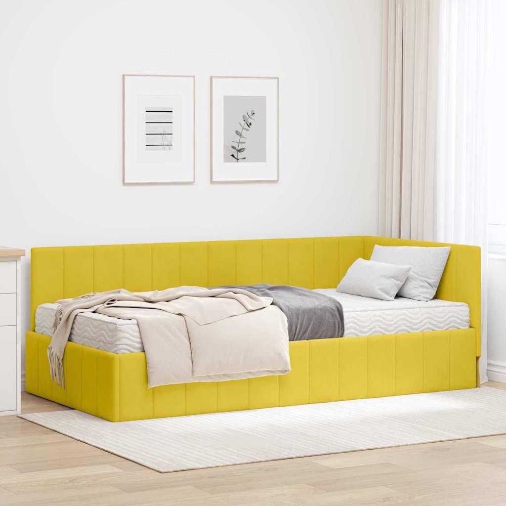 Hjørnesengramme Med Madras Med Hovedgærde Gul 90 X 200 Cm Fløjl