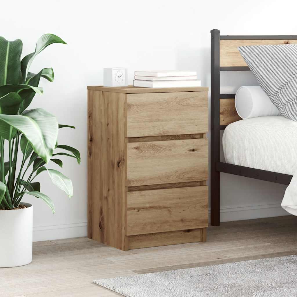 Sengeborde med 3 skuffer 2 stk. 39x35x65 cm kunsteg
