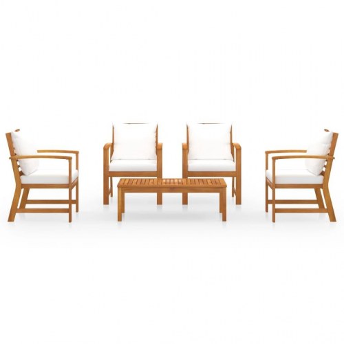 Loungesæt til haven 5 dele med hynde massivt akacietræ