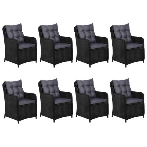 Udendørs spisebordssæt 9 dele polyrattan sort