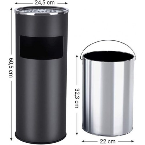 Skraldespand/Askebæger på fod rustfrit stål, sort, 60,5 × 24,5 cm (LTB17C)