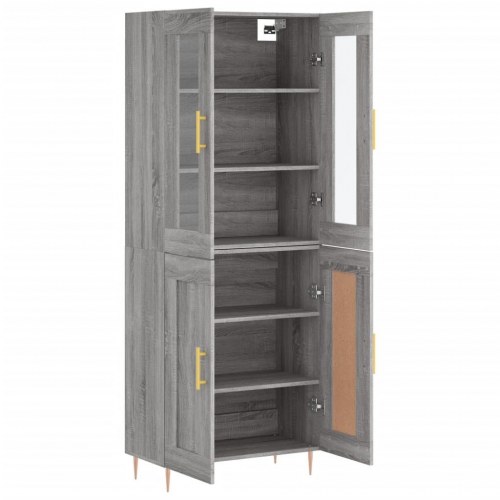 Højskab/skænk 69,5×34×180 cm i grå sonoma-eg - konstrueret træ og glas
