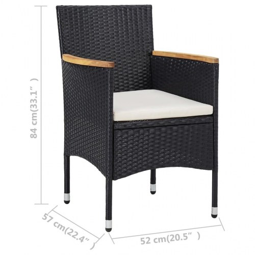 Bistrosæt til haven 3 dele polyrattan og hærdet glas sort