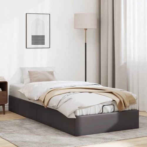 Sengeramme med opbevaring uden madras 90 x 190 cm - grå kunstlæder