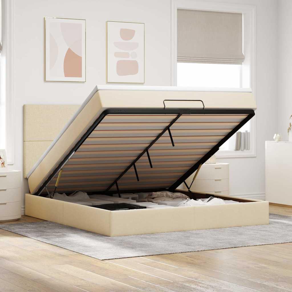 Osmannisk sengeramme med opbevaring inkl. madras 160×200 cm - stof, creme