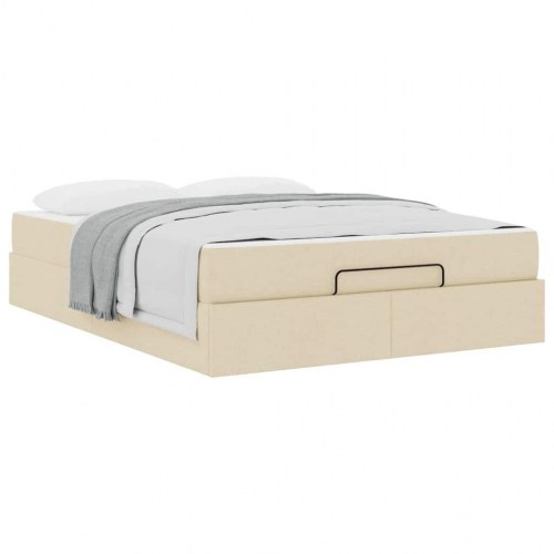 Sengeramme med madras - creme stof, 160×200 cm, med skuffer (2 stk)