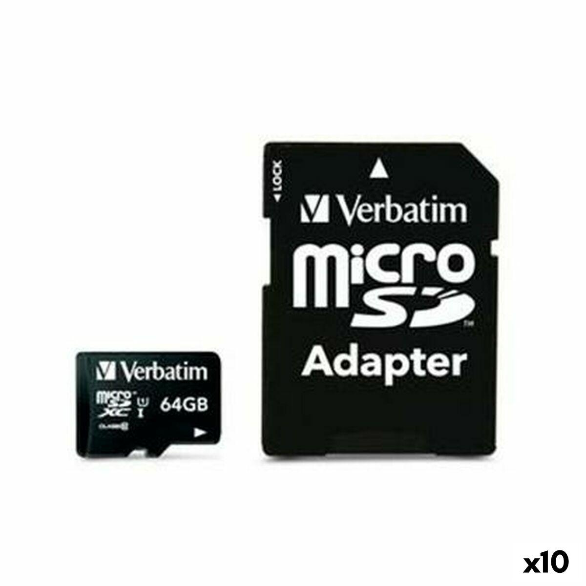 MicroSD-hukommelseskort Verbatim 64 GB med adapter - 10 stk.