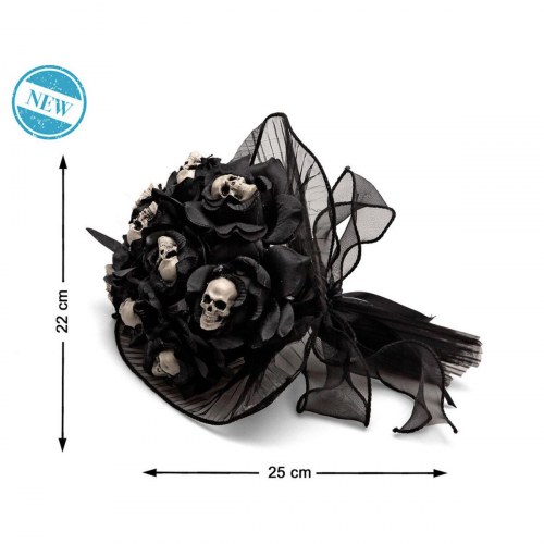Halloween dekoration - sort buket med kranier 22 x 22 x 25 cm
