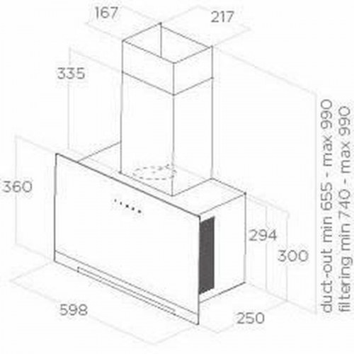 Væghængt emhætte Elica - 60 cm, sort glas, A