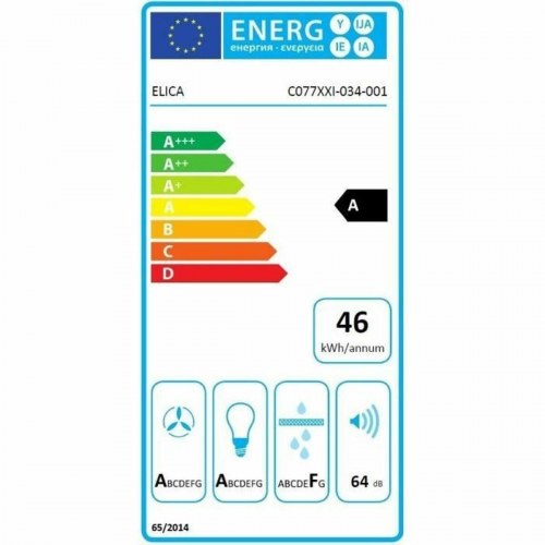 Væghængt emhætte Elica - 60 cm, sort glas, A