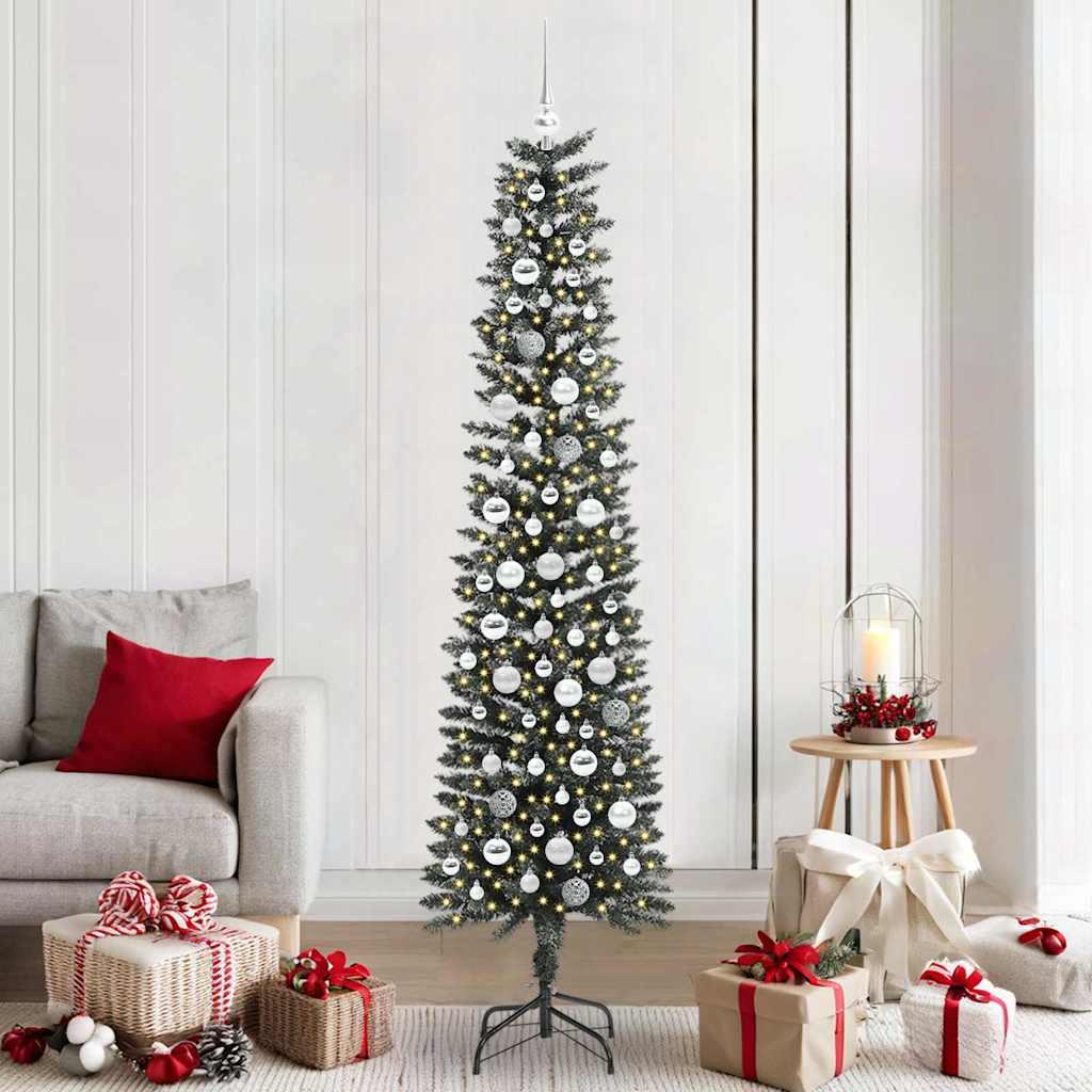 Kunstigt juletræ med LED og stativ - grøn 210 cm (PVC/plast/stål)