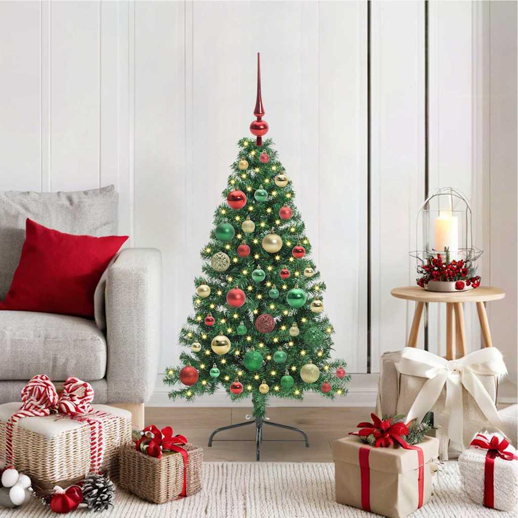 Kunstigt forbelyst juletræ med 150 LED - grøn 120 cm (PVC)