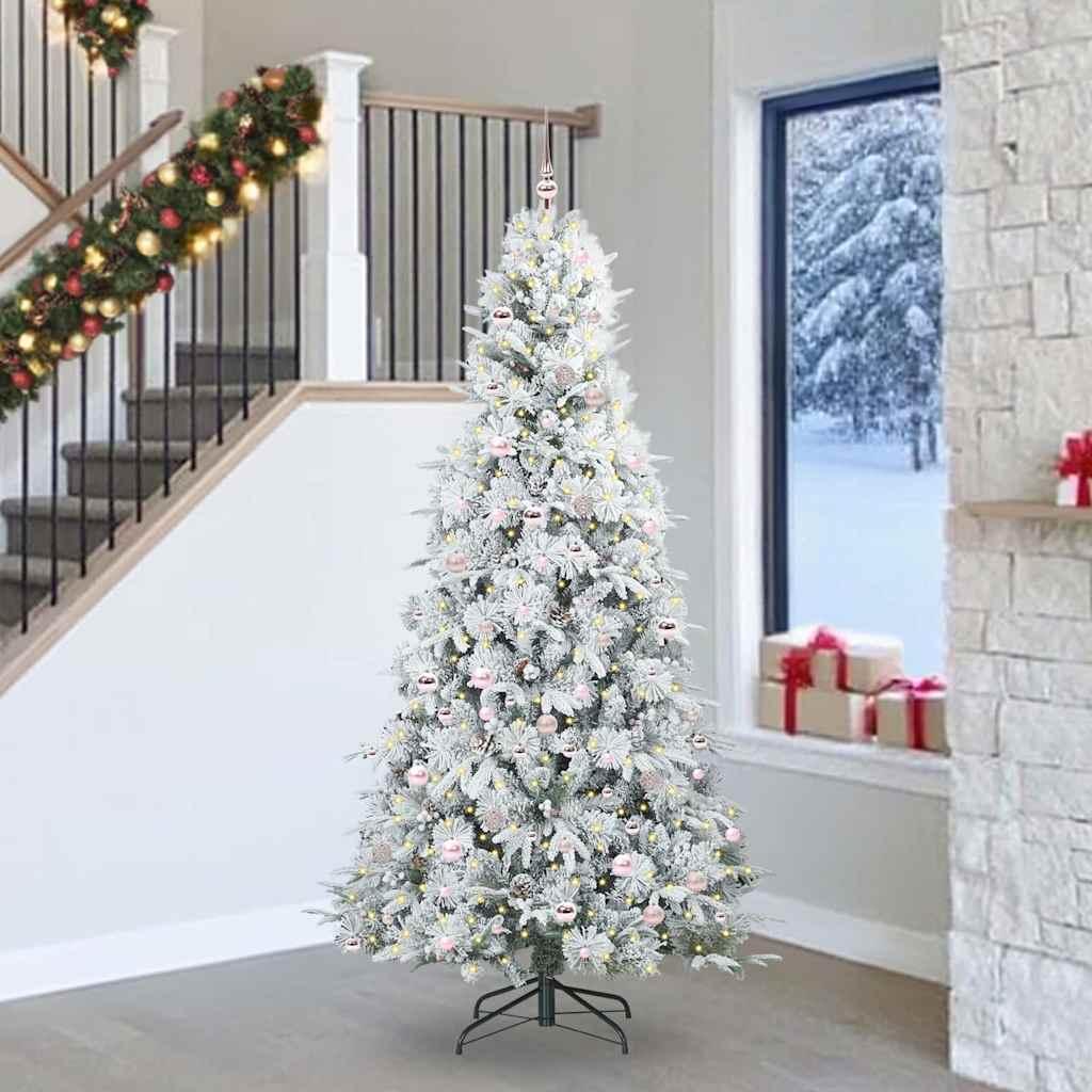 Kunstigt Hinged Juletræ med 300 LED'er Grøn 240 cm PE og PVC