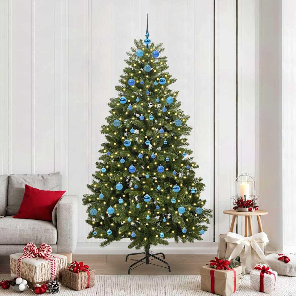 Kunstigt juletræ 210 cm med 300 LED-lys - grøn, PVC og metal