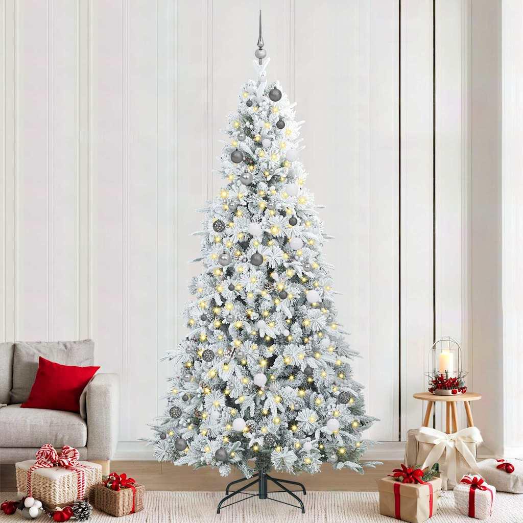 Kunstigt Hinged Juletræ med 300 LED'er Grøn 240 cm PE og PVC