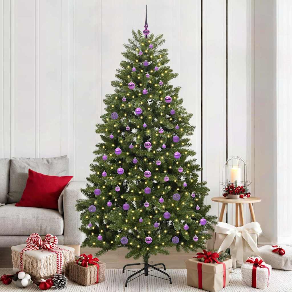 Kunstigt juletræ 210 cm med 300 LED-lys - grøn, PVC og metal