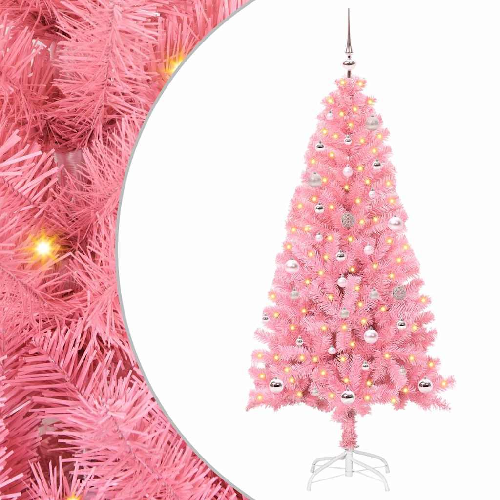 Juletræ i PVC 150 cm - lyserød med 150 LED og stativ