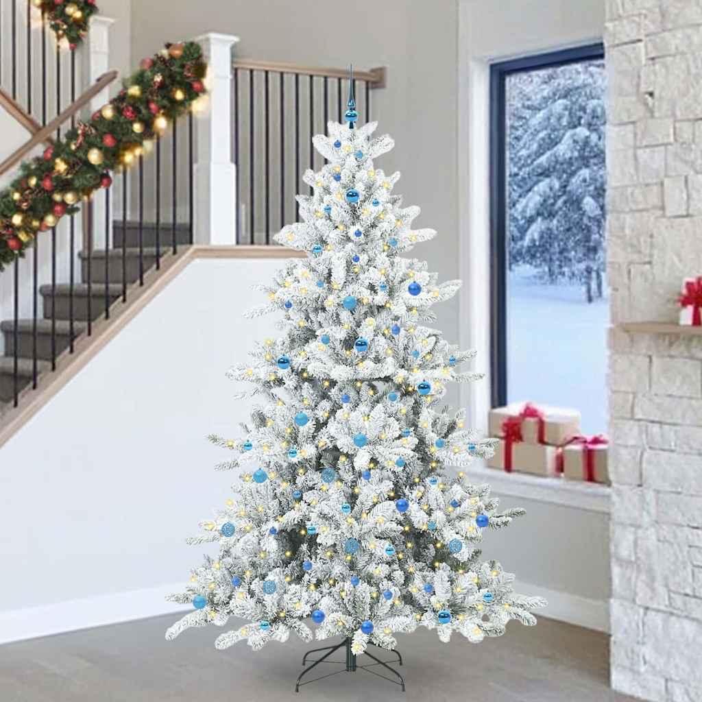 Kunstigt hængslet juletræ med 300 LED - hvid 240 cm, PVC og stål