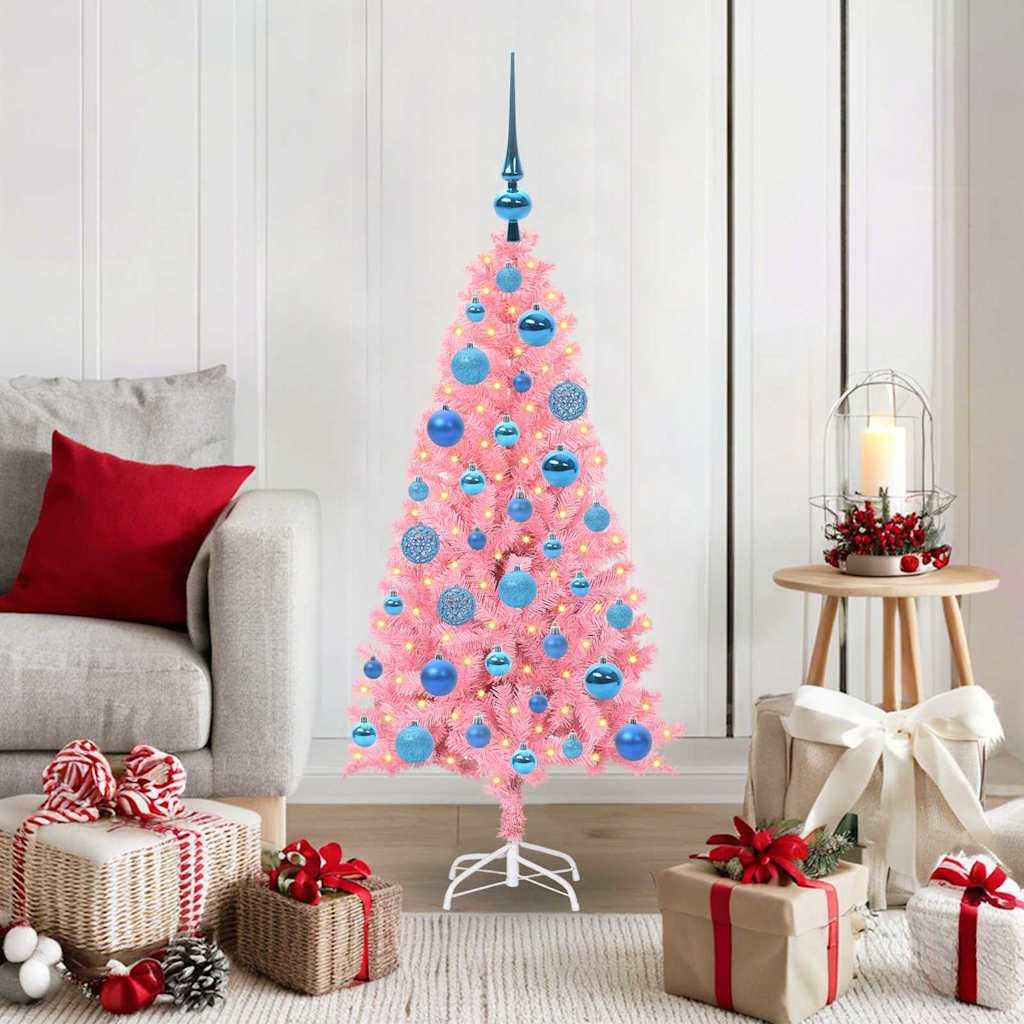 Juletræ med 150 LED - lyserød 120 cm med stativ i PVC