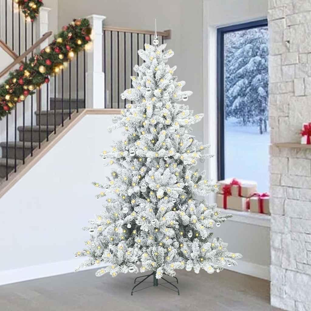 Kunstigt hinged juletræ med 300 LED - hvid 240 cm i PVC og stål