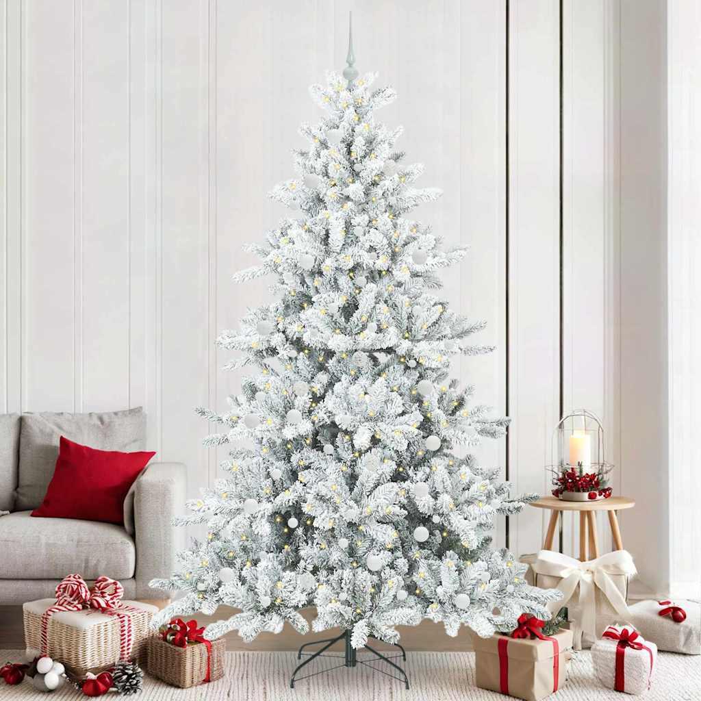 Kunstigt hængslet juletræ med 300 LED - hvid 240 cm (PVC/stål)
