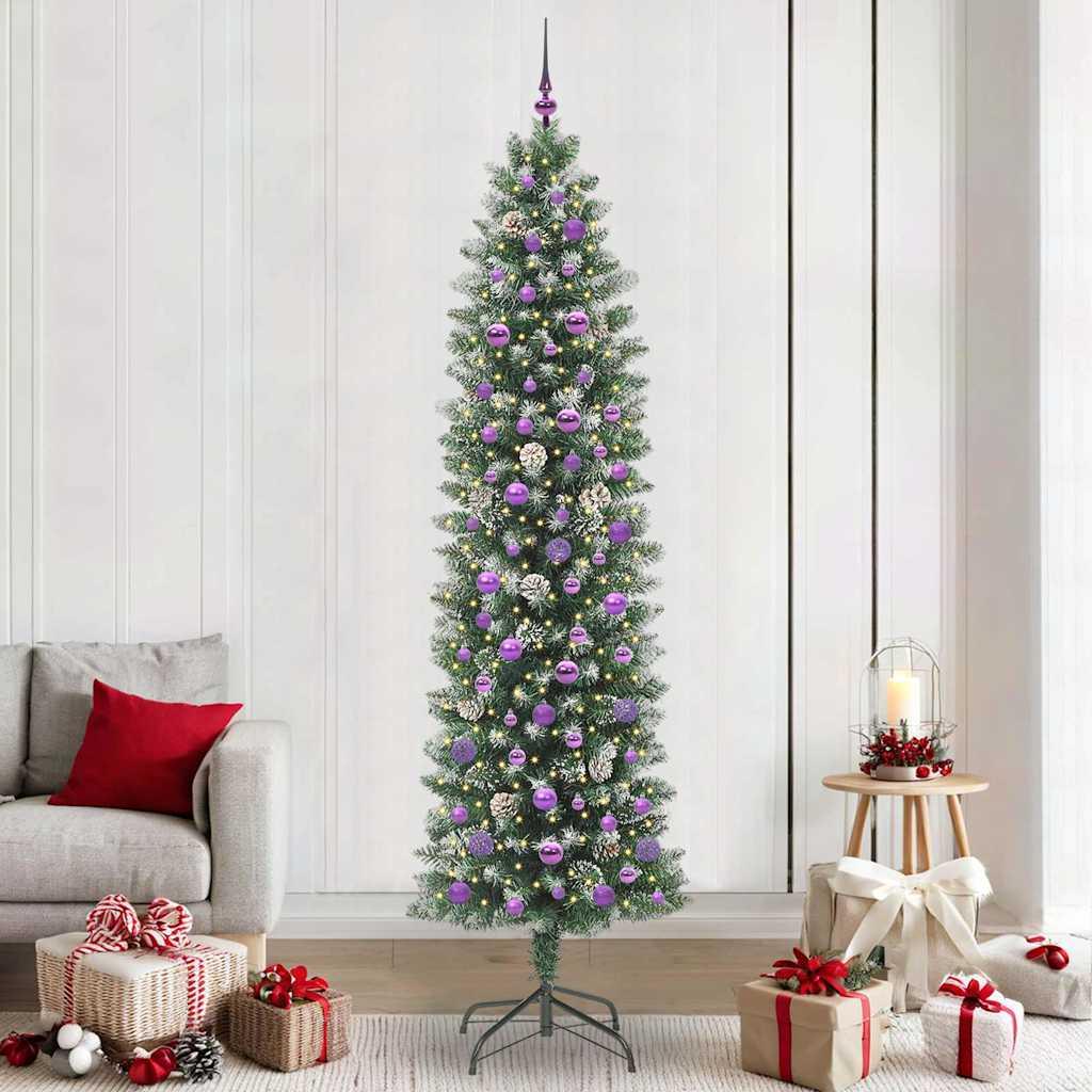 Kunstigt slankt juletræ med 300 LED - grøn/hvid 240 cm