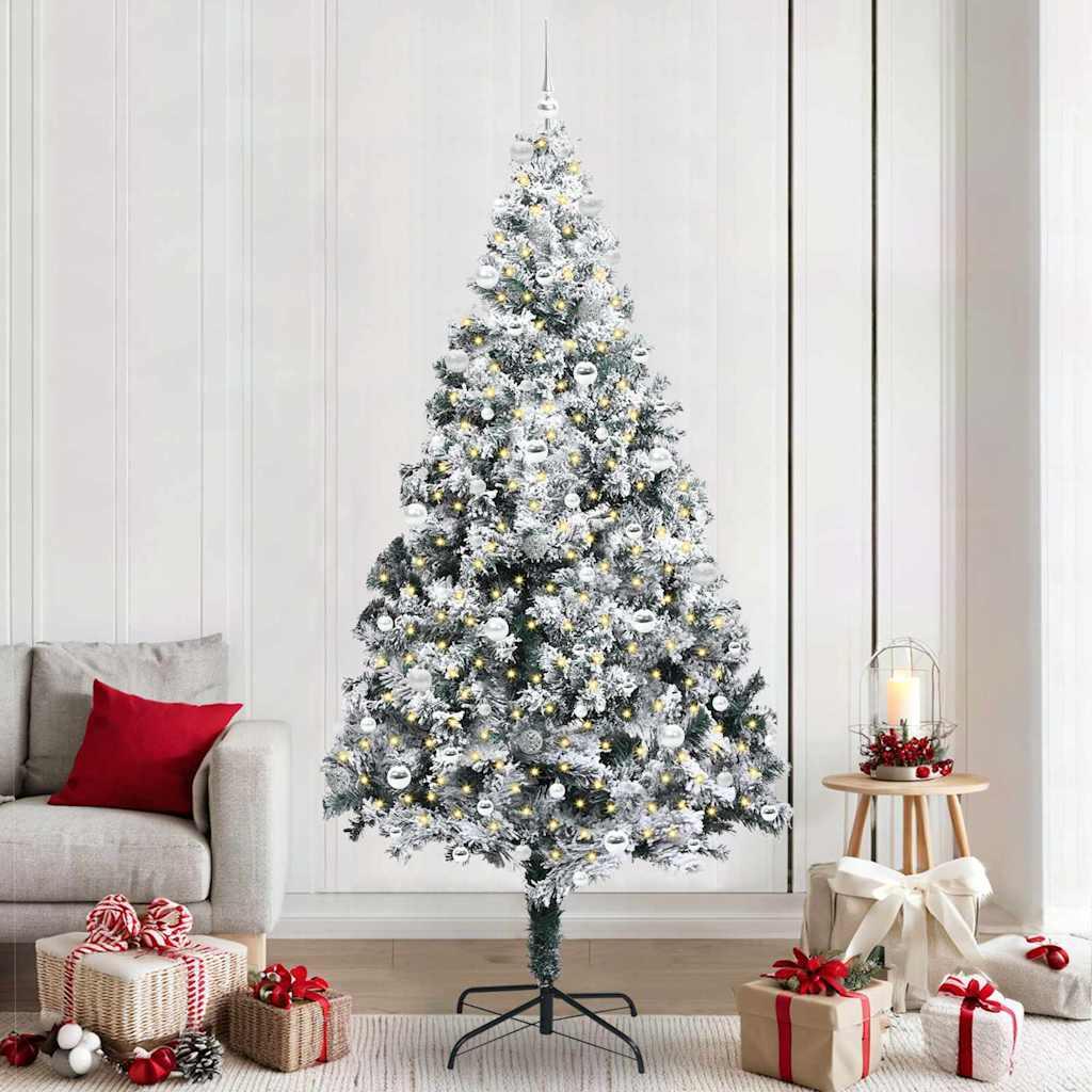 Kunstigt juletræ 240 cm - hvid med LED-lys og stativ (PVC/stål/plast)